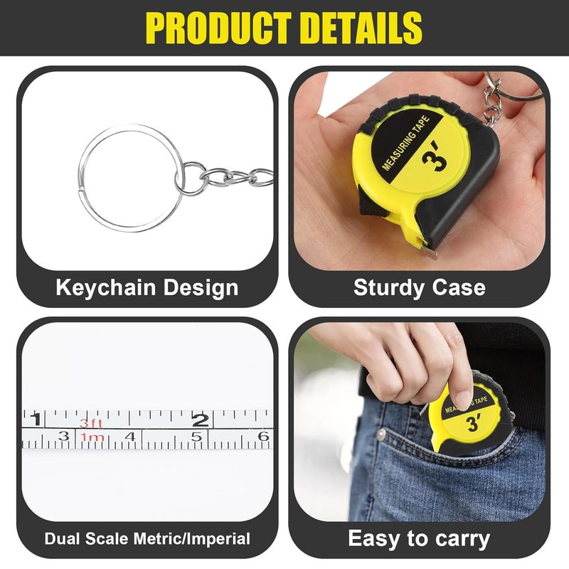akrishely 60 Pcs Mini Measuring Tape Keychains 3 Ft Small Tape Measure Inch Metric Scale Bulk with Lock Steel Easy Read Pocket for Party Favors Birthday Daily Use（Yellow） - Image 3